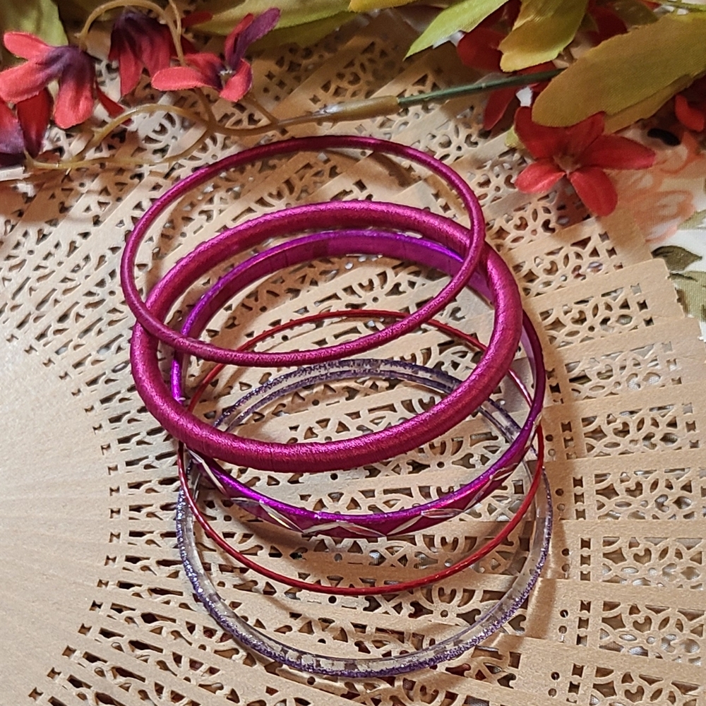 Elegant Purple and Red Bangle Set lot of bracelets super bright colors l… - Picture 3 of 7